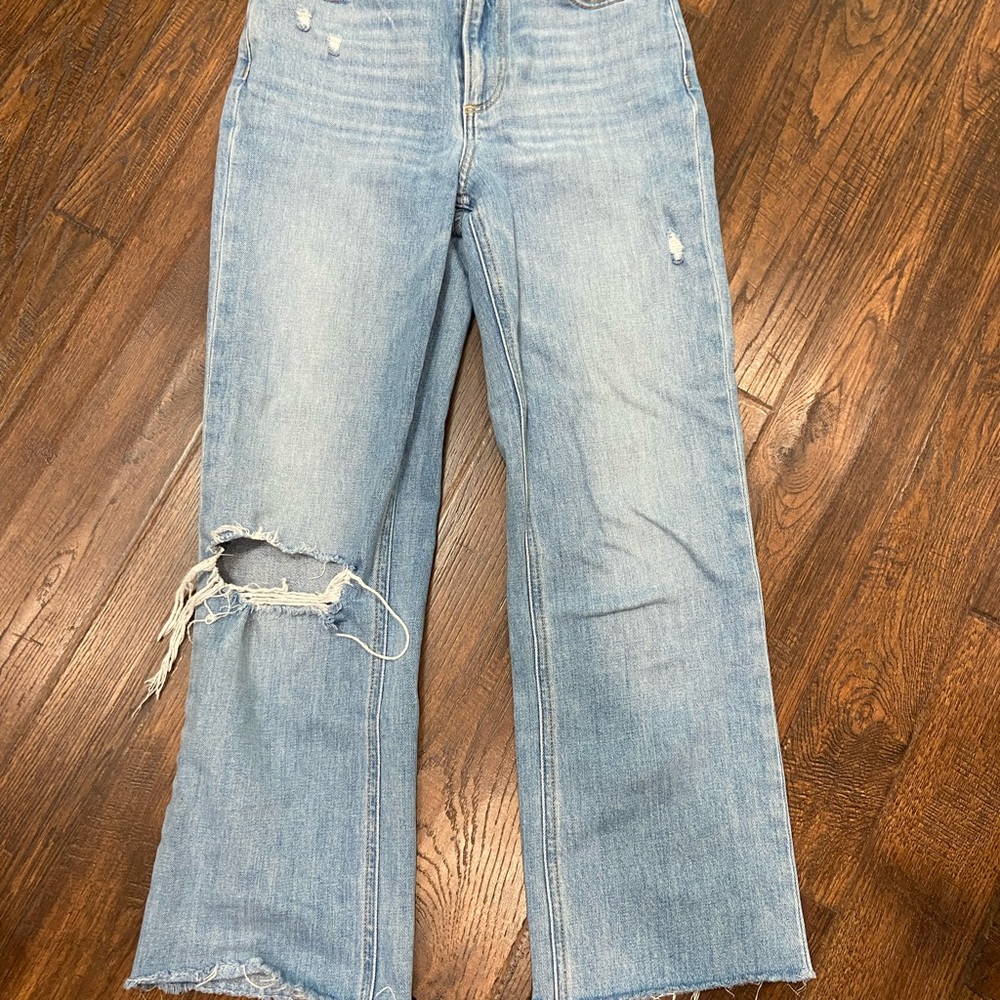 PAIGE Light Blue Cropped Distressed Jeans